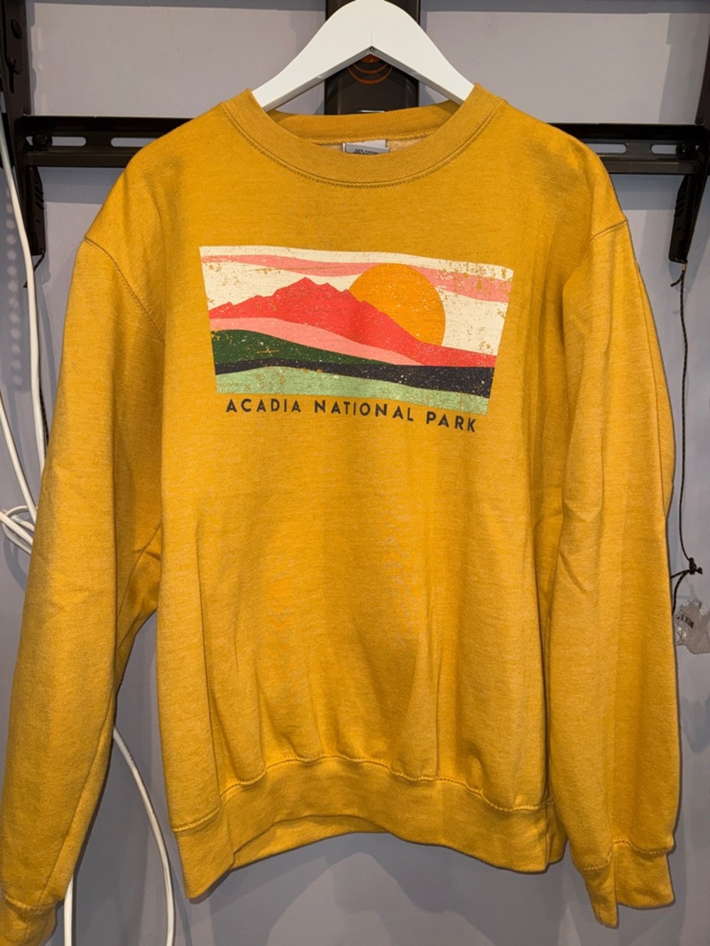 Acadia National Park Mustard Yellow Graphic Crewneck Sweatshirt